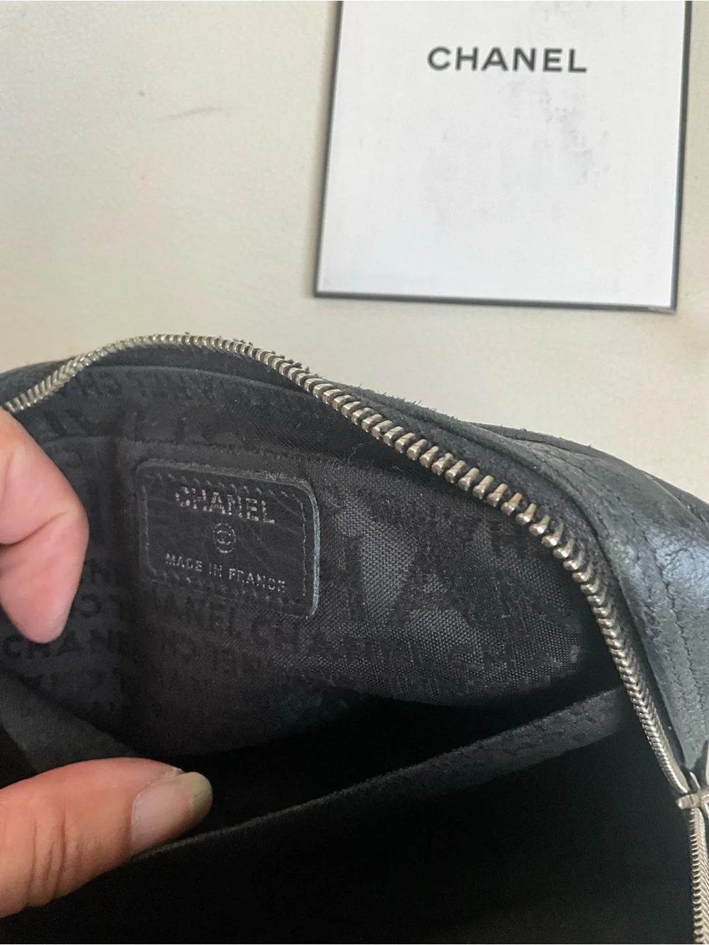CHANEL Aged Calfskin Quilted Cambon Cosmetic Case Black